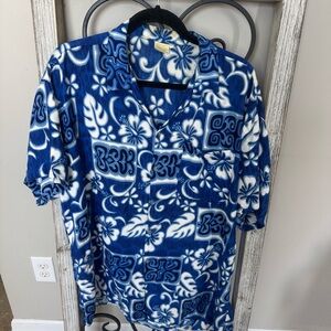 Vintage Beachwear Blue White Hawaiian‎ Shirt Mens XL Rayon Tiki 90s